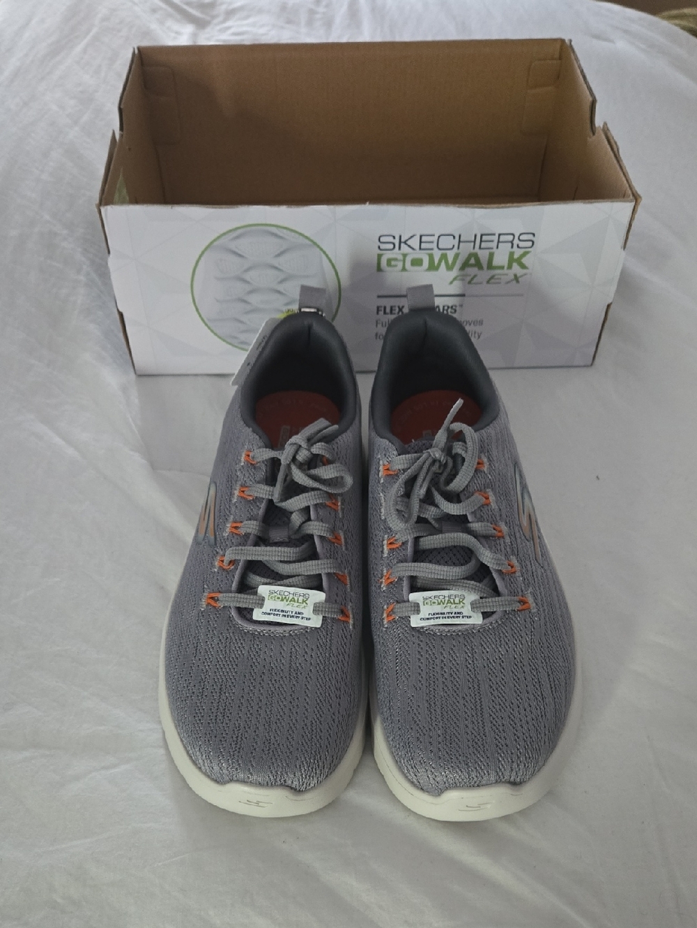 Skechers GOwalk Flex Men's Gray Sneakers with Orange Accents